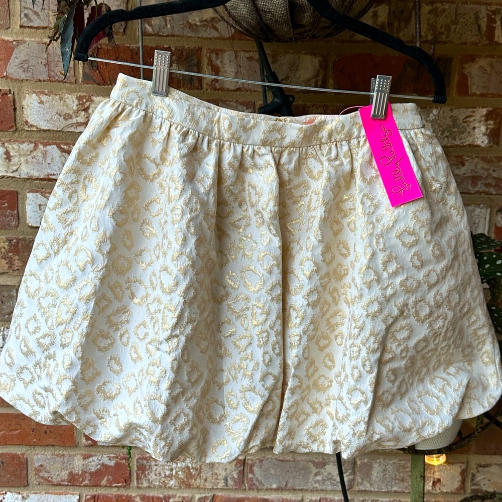 Lilly Pulitzer NWT  womens size 6 Leah skirt in Gold dazzle leopard jacquard